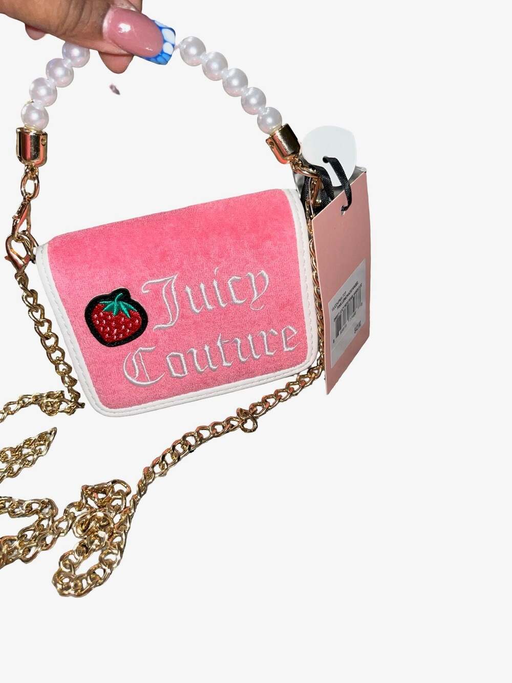 Juicy Couture Sweet Juicy Pink Lemonade Velour Mini Bag with Faux Pearl Handle a